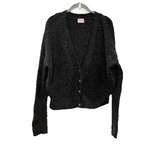 Nomad Soft Crop Button Front Fuzzy Sweater Cardigan Charcoal Gray Career M